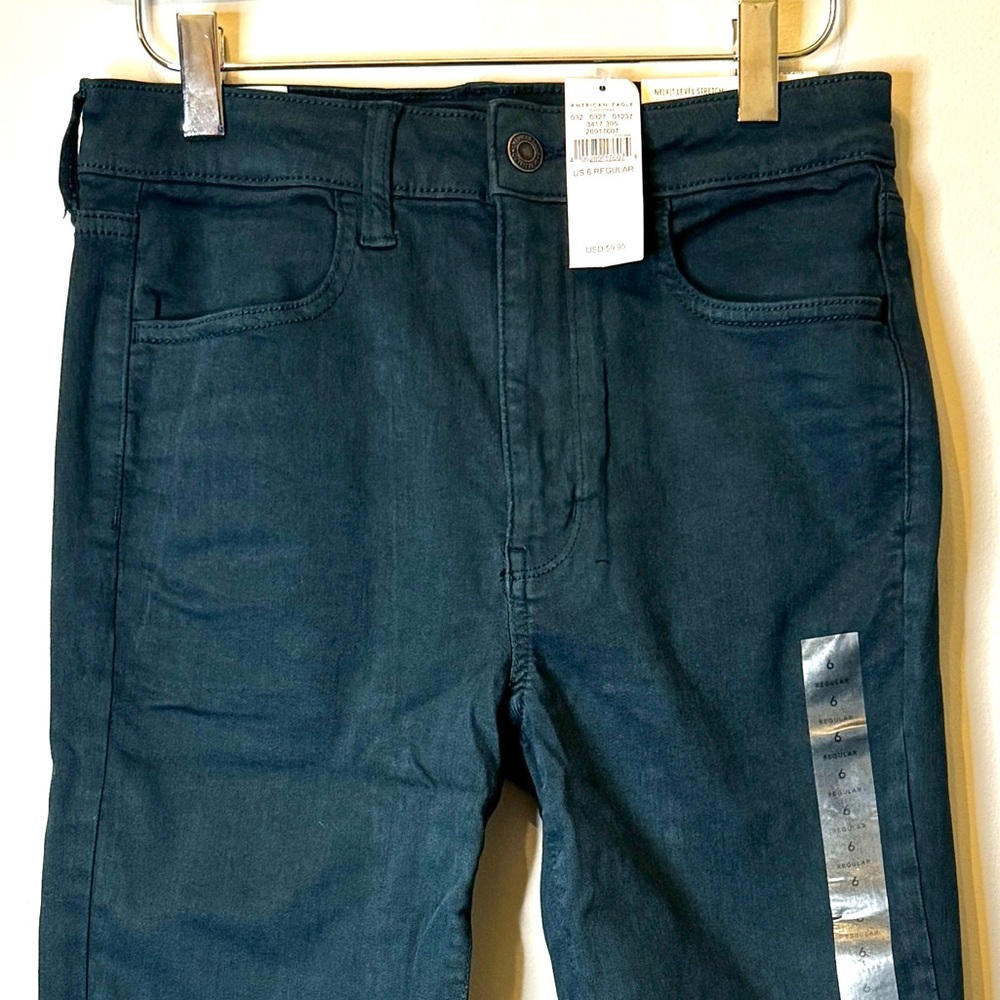 American Eagle Teal Super Hi-Rise Ripped Jegging Jeans Next Level Stretch Sz 6